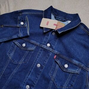 Levis Mens Standard Trucker Denim Jean Jacket Dark Wash Size Large Coat